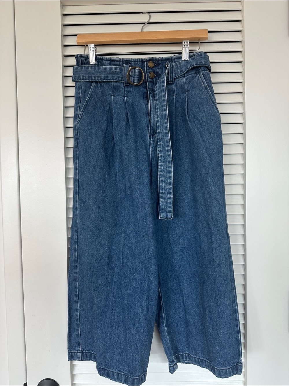 Blank NYC Dark Blue Wide-Leg Paperbag Waist Jeans with Belt